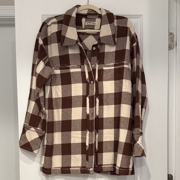 Free People Tops - Free People Brown and Cream Plaid Button-Up Shirt